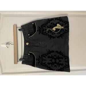 Baby Phat Girlz black jacquard mini skirt with gold trim size 16